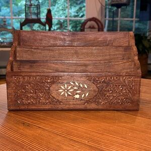 Vintage Carved & Inlay Wood Desk/Mail Organizer- Pier 1
